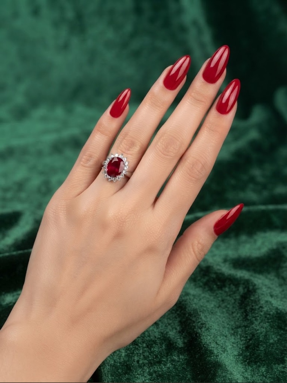 14K Gold Plated Red Oval Halo Adjustable Cocktail Ring